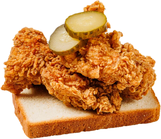 Tenders on white bread with pickles