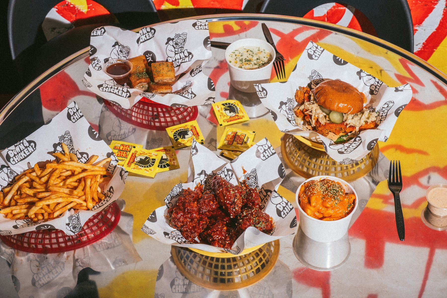 Chimmelier Korean fried chicken spread at the Koreatown shop